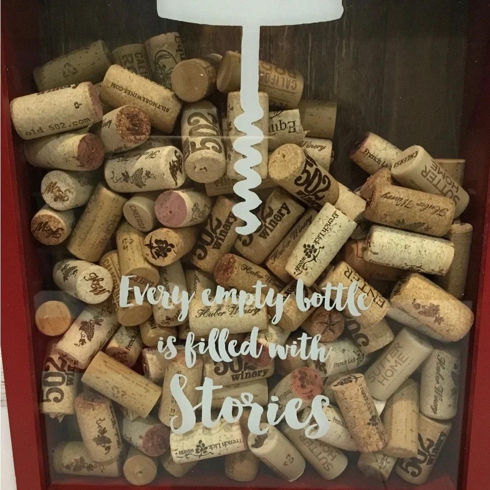 Wooden Cork Holder Shadow Box Glass Front Wine Collectibles, comes with Corks